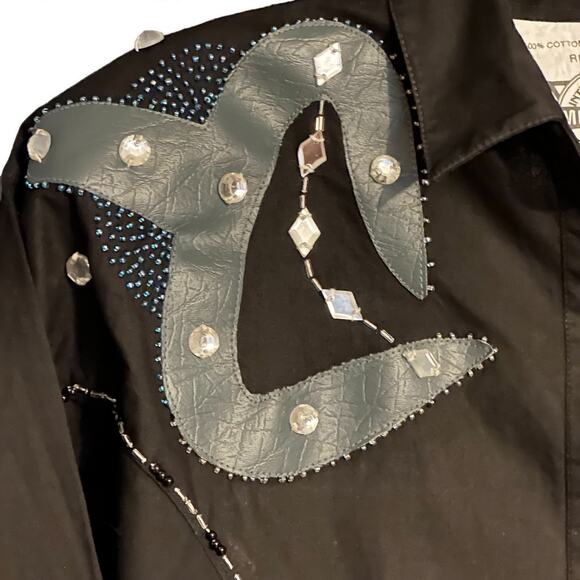 Vintage AMRI Women's Black Embellished Western Shirt Sz Medium Rhinestones Rodeo - Picture 5 of 9
